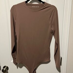 Abercrombie & Fitch Taupe Long Sleeve Bodysuit